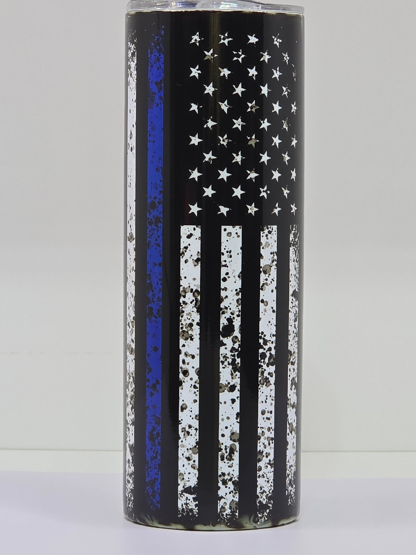 20oz. Black & White American Flag with Blue Line