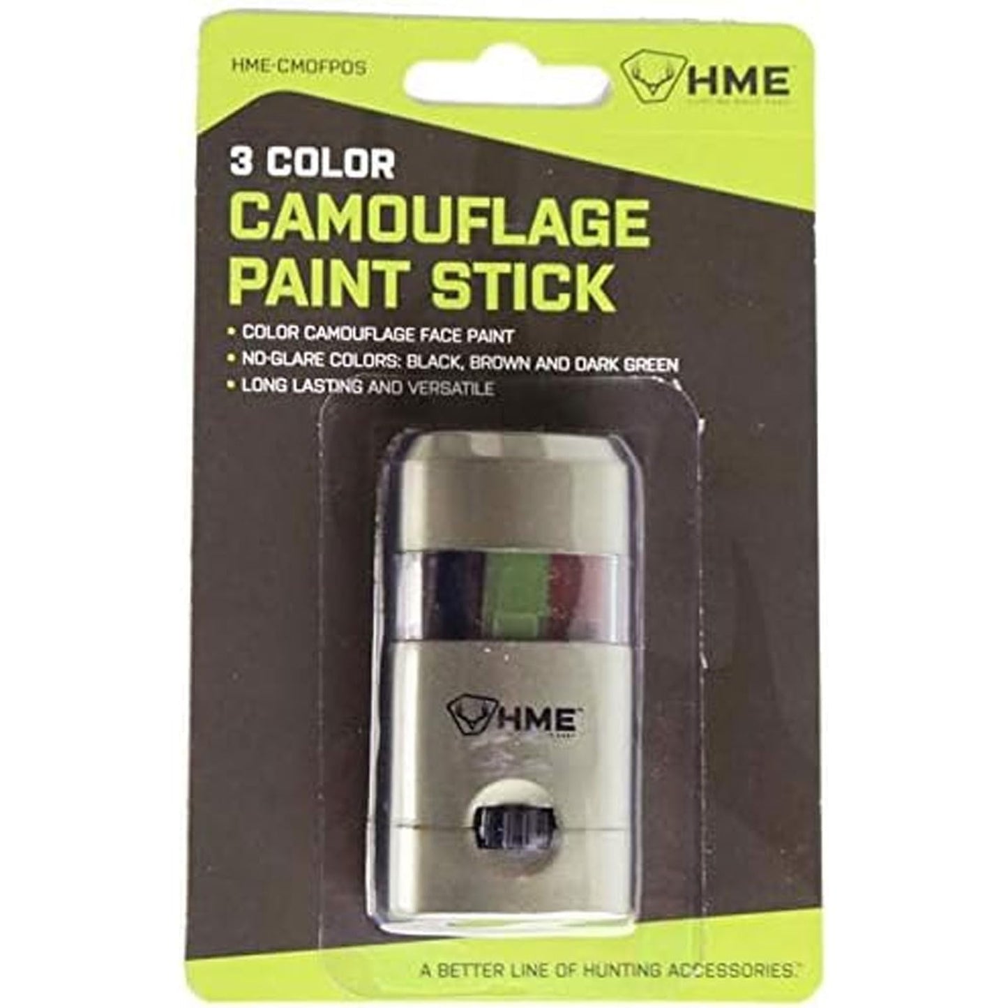 HME 3 Color Camo Face Paint "Mess-Free" Application Stick - Long-Lasting Easy-to-Use Concealment Makeup for Hunting