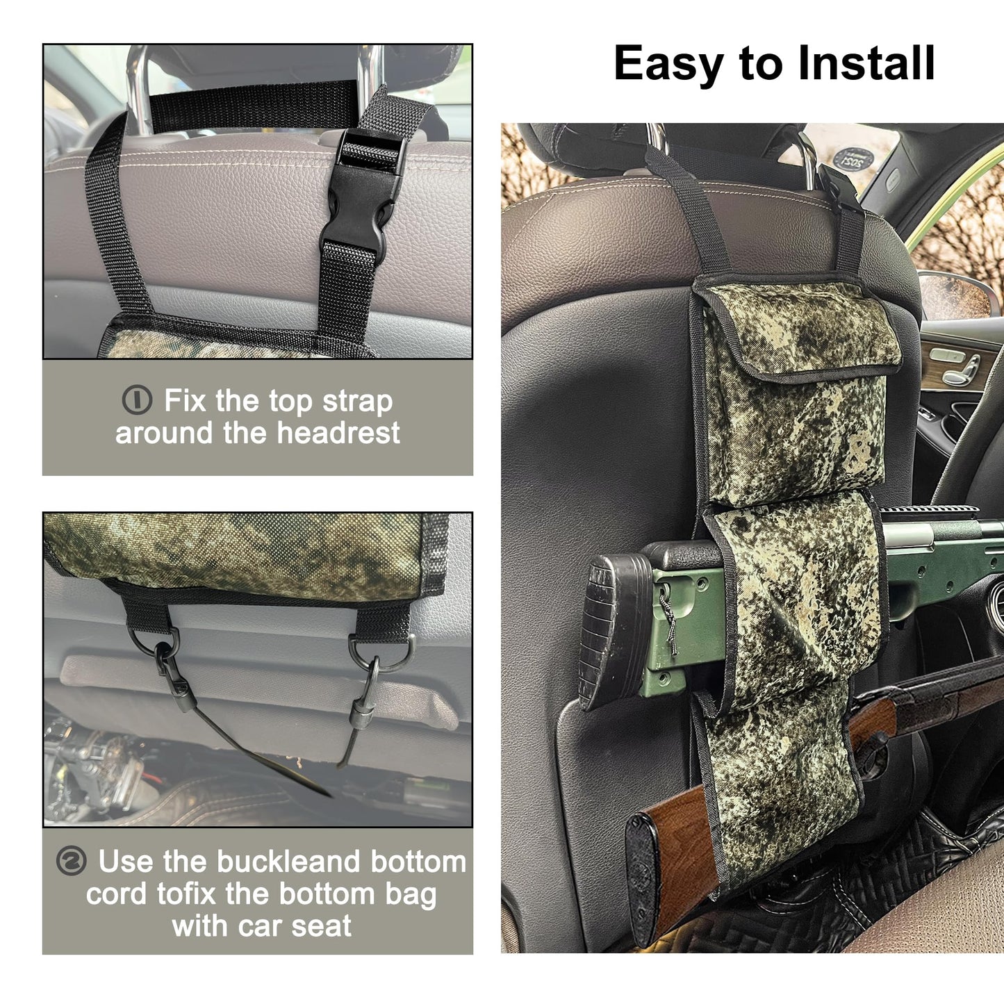 mydays Seat Back Gun Rack, Gun Sling Bag, Camo Front Seat Gun Organizer Holder for Hunting Rifles/Shotguns(Camo)